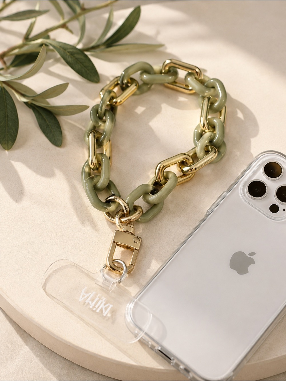 Chunky Green and Gold Phone Chain